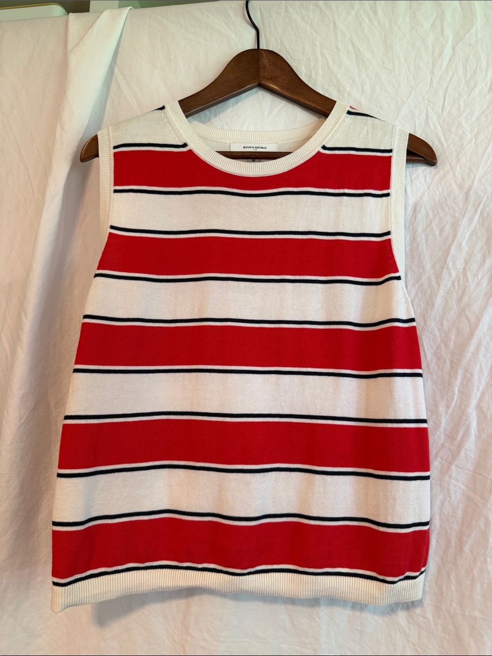 Banana Republic Red, White & Black Striped Sleeveless Knit Tank